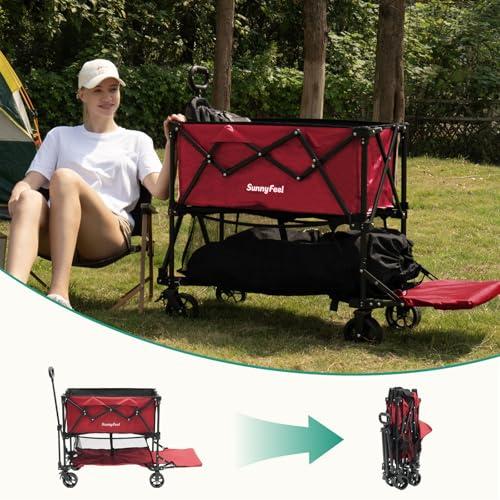 SUNNYFEEL Lightweight 47''L Double Decker Wagon for Sport, 270L Collapsible Wagon Cart,331lbs Collapsible Outdoor Utility Wagon Cart for Shopping Garden Camping,Red-Lightweight thumbnail 6