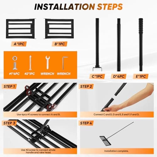 Saker Lawn Leveling Rake 30x10 Inch, Lawn Leveler Tool with 73-Inch Stainless Steel Handle, Heavy Duty Landscape Rake for Yard, Garden, Farm, and Golf Course - Black thumbnail 6