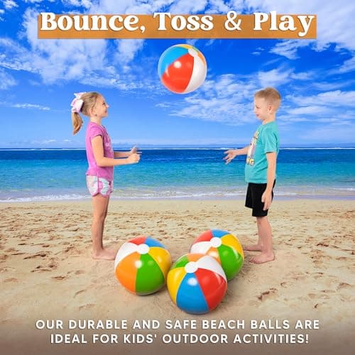 JOYIN 4-Pack 20" Beach Balls - Large Rainbow Beach Ball Inflatable Pool Toys for Party Supplies Decorations, Adults Kids Birthday Luau Summer Beach Water Games Beachball Party Favo thumbnail 3