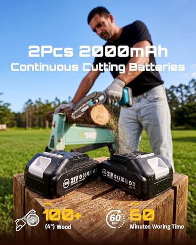 Seesii Mini Chainsaw, 6-inch Mini Chainsaw Cordless, Handheld Electric Power Chain Saw with 2 Batteries, for Tree Trimming Wood Cutting, Best Gifts for Father, Dad, Husband, Men thumbnail 4