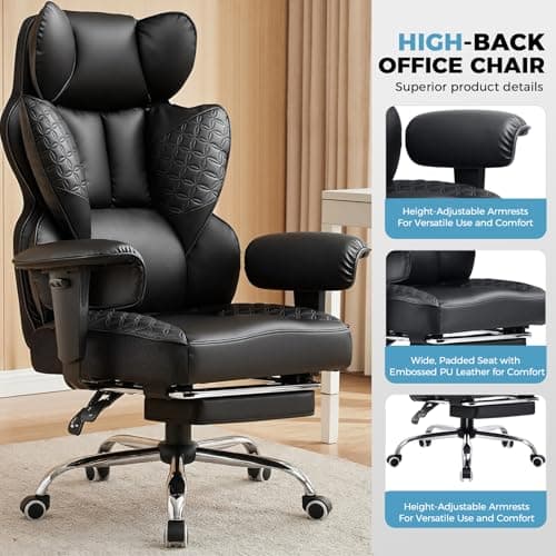 COMHOMA Big and Tall Office Chair Heavy Duty Wide Ergonomic Gaming Chair with Deluxe Embossing Designed Leather with Foot Rest,150°Reclining Adjustable Armrests Pocket Spring Back  thumbnail 9