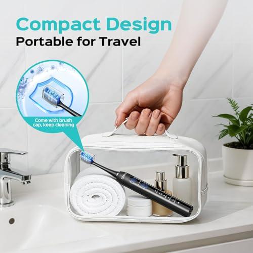 COSLUS Sonic Electric Toothbrush for Adults: 3 Intensities & 5 Modes Gum-Friendly for Deep Cleaning & Whitening - 2 Types of Heads for Family, Sensitive Teeth, Braces, Travel & Hom