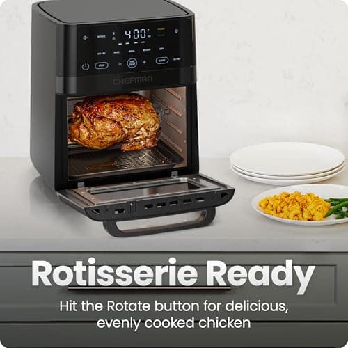 Chefman Air Fryer 6-in-1, XL 14-Quart Multifunctional Airfryer with Touchscreen Controls, Rotisserie, Food Dehydrator, Convection Oven, Bake, Broil, and Reheat Functions, Windowed  thumbnail 7