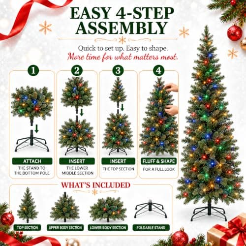 Miniatura de Árbol de Navidad Artificial Garvee de 1.8 m con Luces Duales 6
