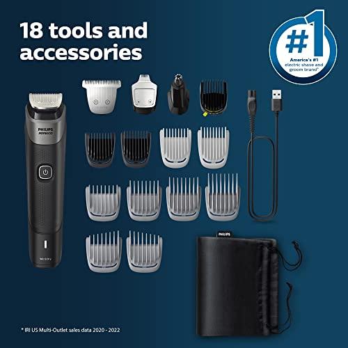 Philips Norelco Multigroom 5000 Series, All-in-One Trimmer and Hair Clipper, 18-Piece Men's Grooming Kit for Beard, Face, Hair, Body and Intimate Areas, No Blade Oil Needed, Model 