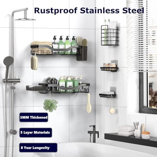 NESOMI 7-Pack Shower Caddy Adhesive,Stainless Steel Shower Organizer Shelf