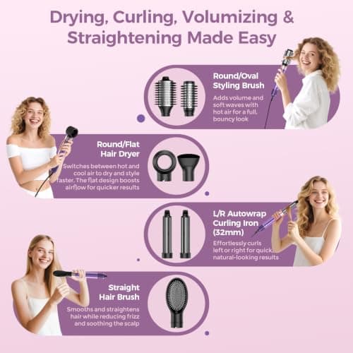 Vincofy 7 in 1 Hot Air Styler,1500W Hair Dryer Brush with Auto-Wrap Curlers