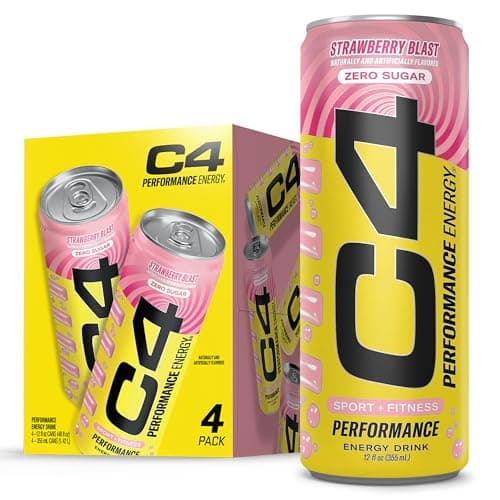 C4 Performance Energy Carbonatado 4 Latas Sabor Fresa Explosiva (12 oz)