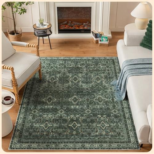 Istana 5x7 Area Rug - Dark Green Rugs for Living Room 5x7 - Foldable Rugs for Bedroom - Stain Resistant Washable Rug - Eco-Friendly Boho Area Rugs - Easy to Clean Living Room Rug