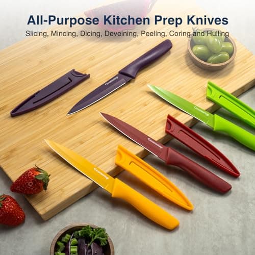Gourmetop Paring Knife Set of 4, 3.8” Fruit Knife with Cover, German Steel | Extra Sharp 3Cr13MoV Steel, Food-Grade Nonstick Coating, Ergonomic PP Handles, for Fruit Vegetable Peeling & Slicing thumbnail 5