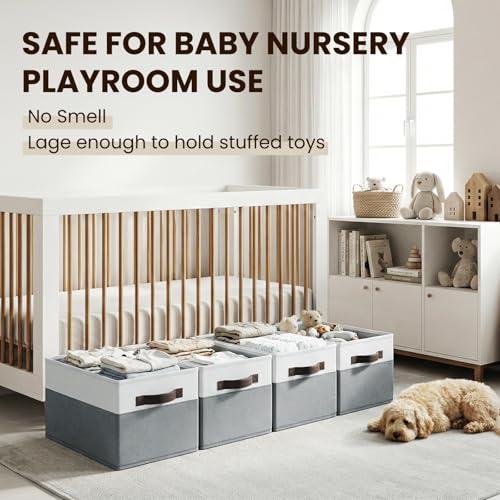 4 Pack Large Closet Storage Baskets Bins for Shelves | Fabric Closet Organizers and Storage with Handles Home Organization | Decorative Collapsible Baskets for Organizing Clothes T