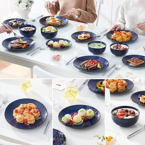 MALACASA 12 Pieces Dinnerware Sets, Modern Plates and Bowls Sets, Blue Dish Set for 4, Kitchen Ceramic Dinner Plates Dishware Set, Microwave and Dishwasher Safe, Series LYDIA thumbnail 6