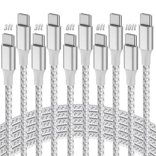SwaggWood USB C to USB C Cable, 5-Pack [3/3/6/6/10FT] 60W USBC Fast Charging Cable Nylon Braided Type C Charger Cord for iPhone 17/16/iPad Pro/MacBook Air and More