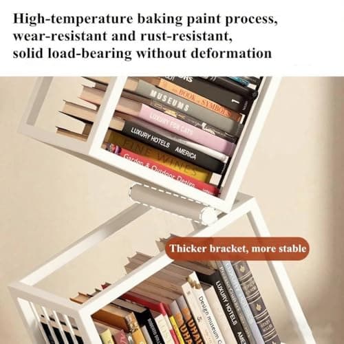 TDDFLO Geometric Bookshelf, 5-Tier Metal Unique Bookcase Modern Bookcase, Corner Bookshelf for CDs/Books/Home Decor -White