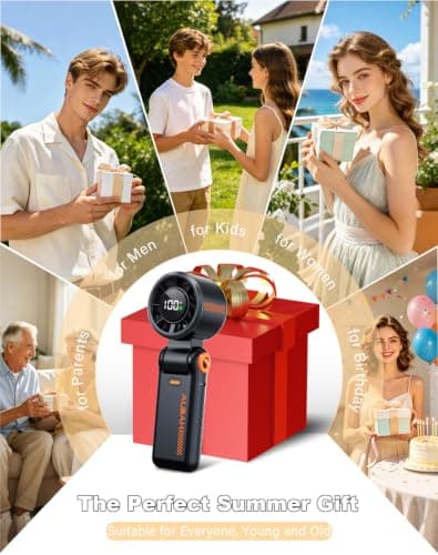 AUIIAH Portable Handheld Turbo Fan - 5 Speed Mini Personal Fan with Strong Airflow, Foldable 3 in 1 Rechargeable Battery Operated Trave Essentials Hand Fans for Indoor/Outdoor Use, thumbnail 8