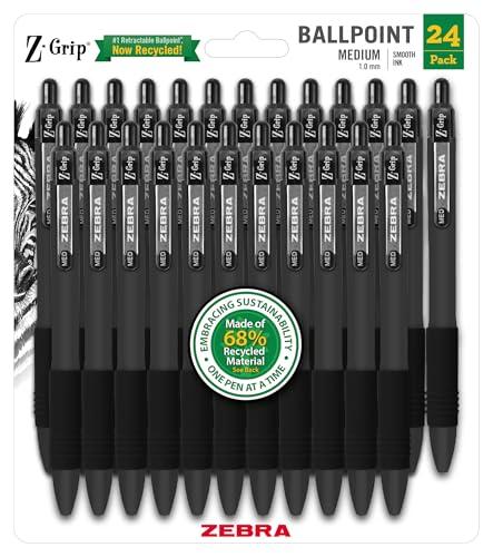 Zebra Pen Z-Grip Recycled Retractable Ballpoint Pens,1.0mm, Black Ink, Durable Metal Clip, 68% Recycled (GRS Certified; Global Recycled Standards), School & Office Supplies, 24-Pac