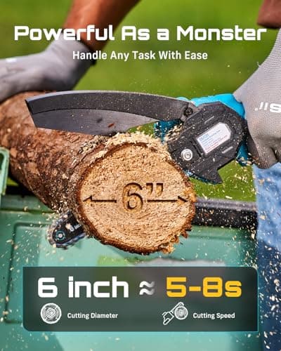 Seesii Mini Chainsaw, 6-inch Mini Chainsaw Cordless, Handheld Electric Power Chain Saw with 2 Batteries, for Tree Trimming Wood Cutting, Best Gifts for Father, Dad, Husband, Men thumbnail 5