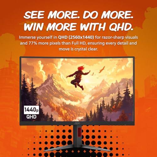 AOC CQ27G4ZH 27" Curved Gaming Monitor, QHD 2K 2560x1440, 1500R VA, 300Hz 0.3ms MPRT, HDMI x2, DP x1, Height Adjustable Stand, HDR, 3-Year Zero-Bright-dot thumbnail 4