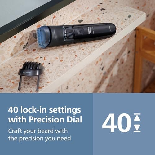 Norelco Philips 100% Waterproof Beard Trimmer 3000 Series with Self-Sharpening Blades, 40 Adjustable Beard Trimmer Length Settings & Two Lift&Trim Combs, USB Charging, BT3620/40 thumbnail 5