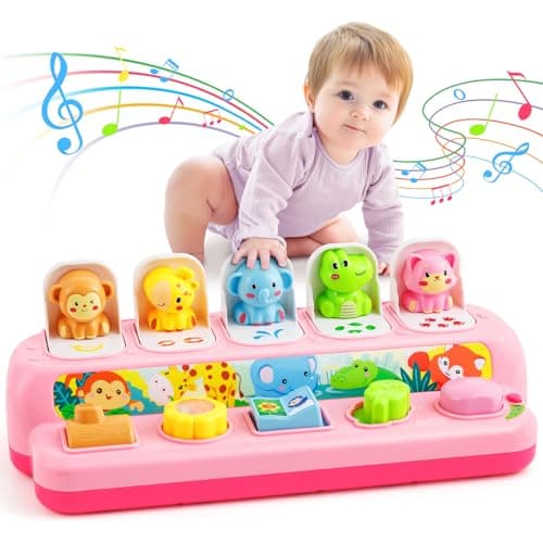 Duchong Toys for 1 Year Old Girls, Interactive Pop Up Toy with Music & Light, Montessori Learning Toys for Infant Baby Toddler 9-12-18 Months, First 1st Birthday Gifts for Girls Bo