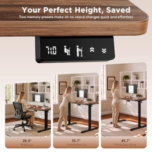 Standing Computer Gaming Office Desk - 48 x 24 Inches Adjustable Stand Up Electric Height Rising Table with Memory Presets for Home Study Writing Work, Stable Steel Frame, Easy Assembly, Dark Walnut thumbnail 5