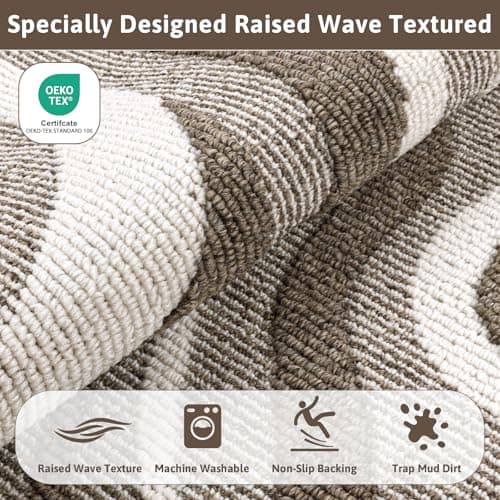 Yamaziot Washable Hallway Runner Rug 2x8 – Non Slip Modern Abstract High-Low Textured Kitchen Runner Rug, Boho Carpet Runner for Kitchen, Entryway, Bedroom, Laundry, Hallway, Beige thumbnail 5