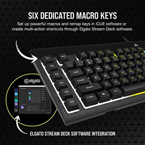 Corsair K55 RGB PRO Membrane Wired Gaming Keyboard – IP42 Dust and Spill-Resistant – 6 Macro Keys with Elgato Integration – iCUE Compatible – QWERTY NA – PC, Mac, Xbox – Black thumbnail 4