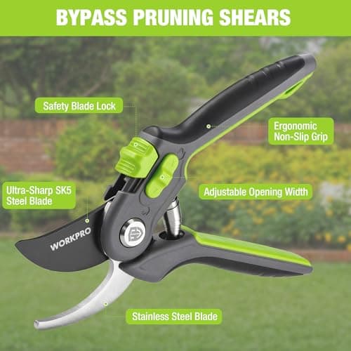 WORKPRO 8" Bypass Pruning Shears for Gardening with Dual-Size Opening