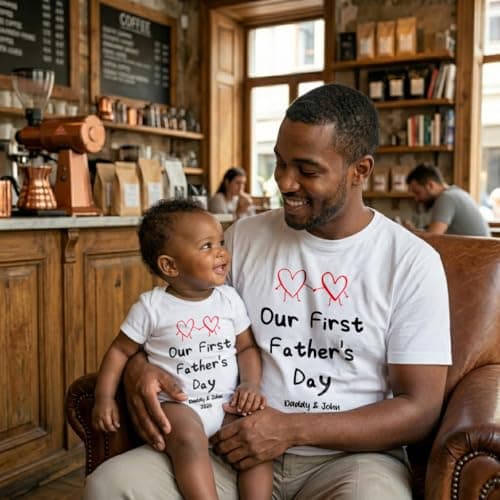 Our First Father’s Day Shirt 2026 – Daddy and Baby Matching T-Shirt – Custom Name Baby Bodysuit & Dad Top Tee thumbnail 2