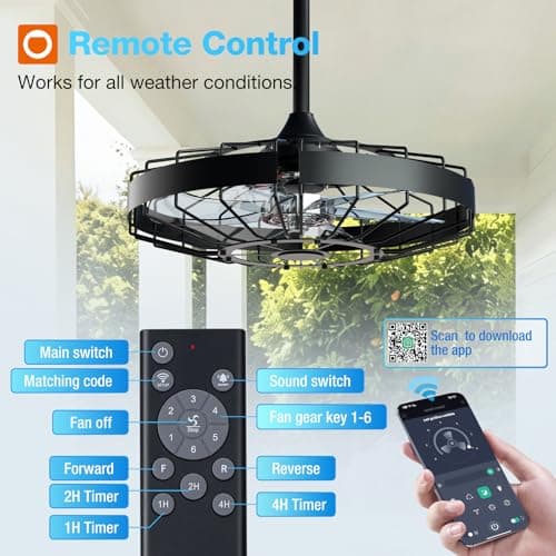 Miniatura de addlon 20" Outdoor Ceiling Fan without Light, IP65 Plug in Hanging Fan 8