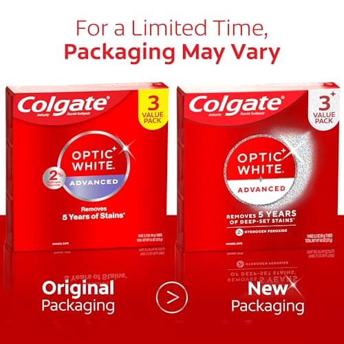 Colgate Optic White Advanced Hydrogen Peroxide Toothpaste Pack, Teeth Whitening Toothpaste, Enamel-Safe Hydrogen Peroxide Formula, Helps Remove Tea, Coffee, and Wine Stains, Icy Fr thumbnail 2