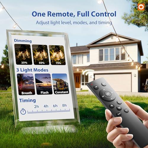 addlon 100FT LED Outdoor String Lights with Remote Waterproof Patio Lights with Shatterproof ST38 Replaceable Bulbs, Dimmable Outside Hanging Light Connectable for Porch, Backyard thumbnail 2