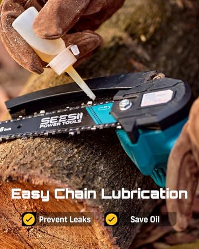 Seesii Mini Chainsaw, 6-inch Mini Chainsaw Cordless, Handheld Electric Power Chain Saw with 2 Batteries, for Tree Trimming Wood Cutting, Best Gifts for Father, Dad, Husband, Men thumbnail 6