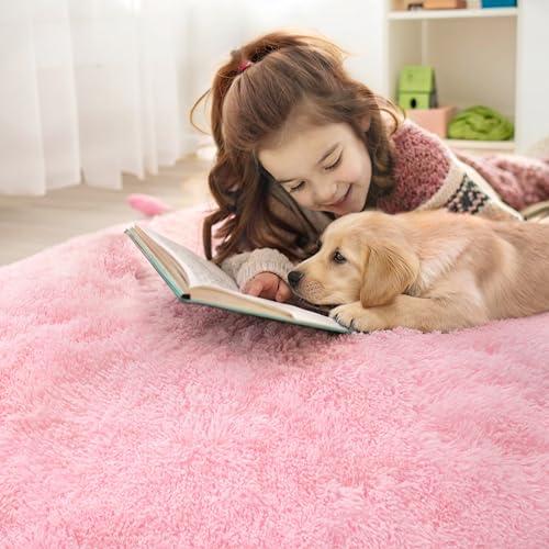 Tapete Redondo Rosa OLANLY (1.2 m) - Lavable, Suave y Esponjoso para Recámara, Sala y Más