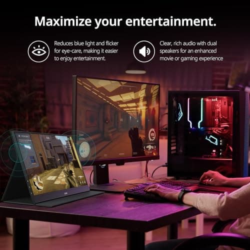 MNN Portable Monitor 15.6inch FHD 1080P USB C HDMI Gaming Ultra-Slim IPS Display w/Smart Cover & Speakers,HDR Plug&Play, External Monitor for Laptop PC Phone Mac (15.6'' 1080P)