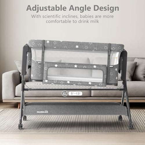 BIUSIKAN 3 in 1 Baby Bassinet, Rocking Bassinet Bedside Sleeper with Comfy Mattress and Breathable Mesh, 6 Height Adjustable & Upgraded Wheels Portable Bedside Crib for Newborn thumbnail 5