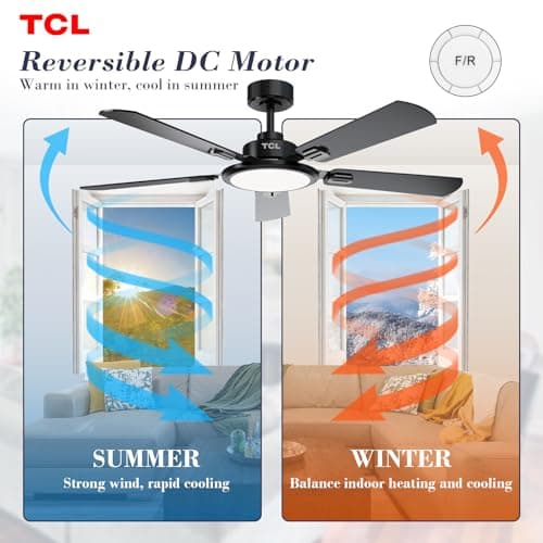 TCL Ceiling Fans with Lights, 52 Inch Ceiling Fan with Light and Remote Control, Reversible DC Motor, Noiseless, Dimmable 36W LED, Modern Ceiling Fan for Bedroom Living Room (Black thumbnail 5