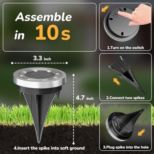 INCX Solar Ground Lights,16 Pack Solar Lights Outdoor Waterproof, Solar Garden Lights Landscape Lighting for Patio Pathway Lawn Yard Deck Driveway Walkway, Cold White thumbnail 7