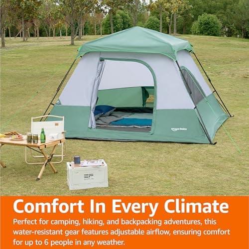 Miniatura de Amazon Basics 6-Person Instant Camping Tent with Rainfly, Weather-Resistant, Quick Setup, Green 6