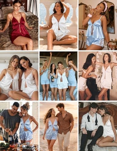 Miniatura de Set de Lencería de Satín Ekouaer para Mujer: Camisola y Shorts 5