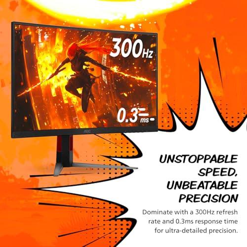 AOC CQ27G4ZH 27" Curved Gaming Monitor, QHD 2K 2560x1440, 1500R VA, 300Hz 0.3ms MPRT, HDMI x2, DP x1, Height Adjustable Stand, HDR, 3-Year Zero-Bright-dot thumbnail 3