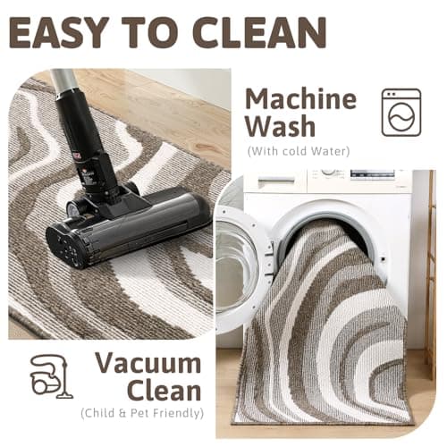 Yamaziot Washable Hallway Runner Rug 2x8 – Non Slip Modern Abstract High-Low Textured Kitchen Runner Rug, Boho Carpet Runner for Kitchen, Entryway, Bedroom, Laundry, Hallway, Beige thumbnail 7
