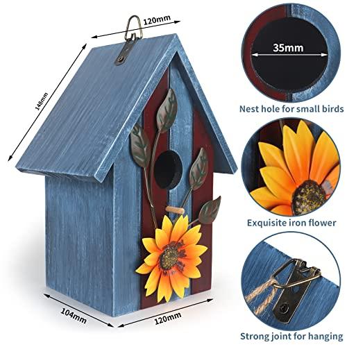 Birdhouse,Nesting Boxes for Birds, Rustic Wooden Flower Nesting Box for Birds for Outdoors, Hanging Bridal House for Garden Decoration, Blue