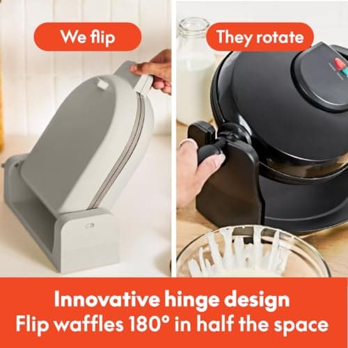 bella Flip-n-Store Waffle Maker with EverGood™ Ceramic Nonstick Coating, Fits-anywhere™ Kitchenware, Power Indicator Light, Cool Touch Handle & Cord Wrap, 7” Wide & 1" Deep Plates, thumbnail 3