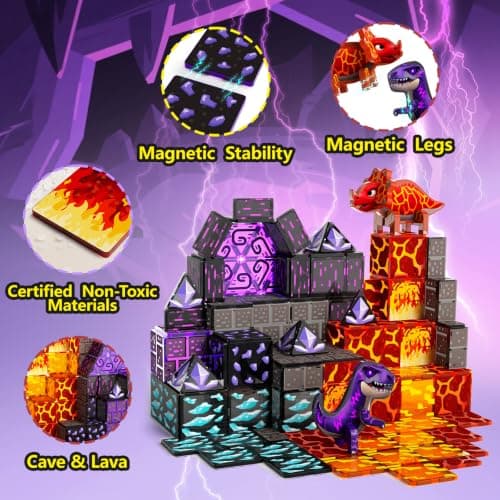 GobiDex Magnetic Tiles Lava & Cave Dinosaur Toys for Kids 3-5 5-7 thumbnail 6