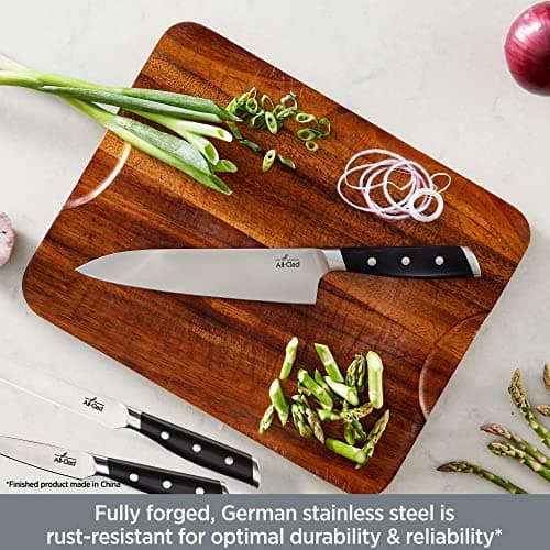 All-Clad Forged German Stainless Steel Chef's Knife, 8 inch | Fully Forged, Sharp and Cryo-hardened blades, Expert Precision with 26-degree cutting edge, Triple-riveted handle