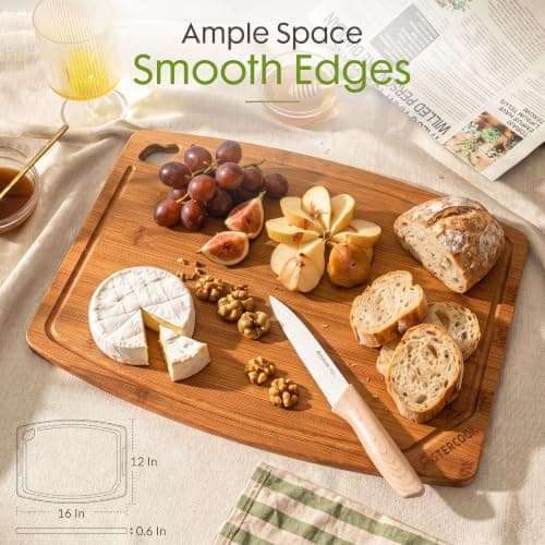 Miniatura de Tabla de Cortar Grande Astercook de Bambú Carbonizado de 16x12 pulgadas con Canaleta para Jugos y Agarradera 2