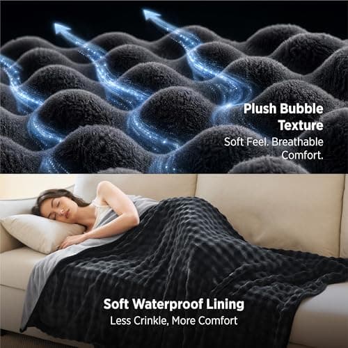 Miniatura de Manta impermeable con textura de burbujas Bedsure para sofá, 50"x60" (Negro/Gris) 6