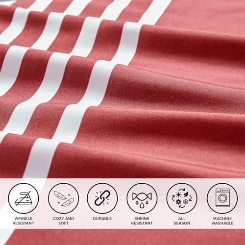 Comfort Spaces Queen Comforter Sets with Sheets - Bed in a Bag 9 Pieces Teen Bedding Sets, Red and Grey Stripes Bedding Queen, College Queen Bed Set with 2 Side Pockets Bedroom Org