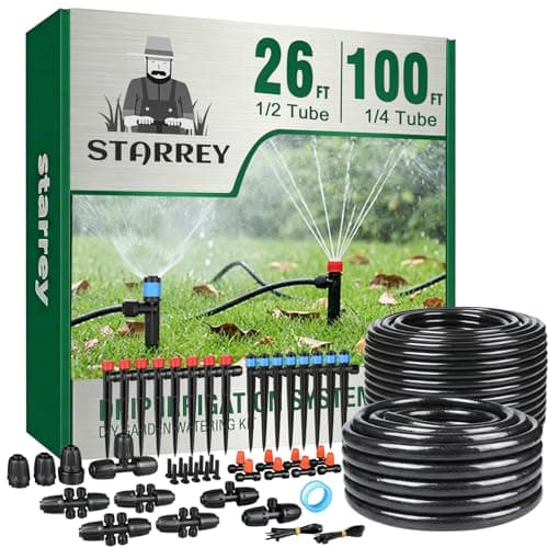 Drip Irrigation System for Garden, 2026-Upgraded Quick Connect Garden Watering Kit All-in-One with 1/2 inch 1/4 inch Irrigation Tubing for Garden, Lawn, Greenhouse, Raised Beds (12
